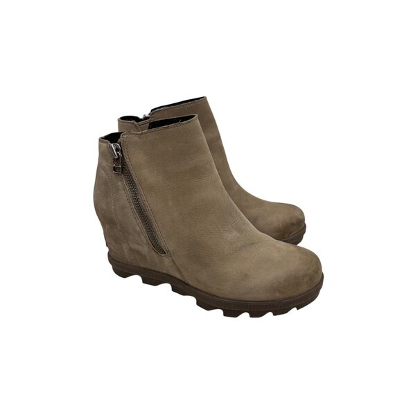 Sorel Joan Of Arctic Wedge II Leather Zip Booties Shoes NL3365-240 Womens size 8 - Picture 1 of 9